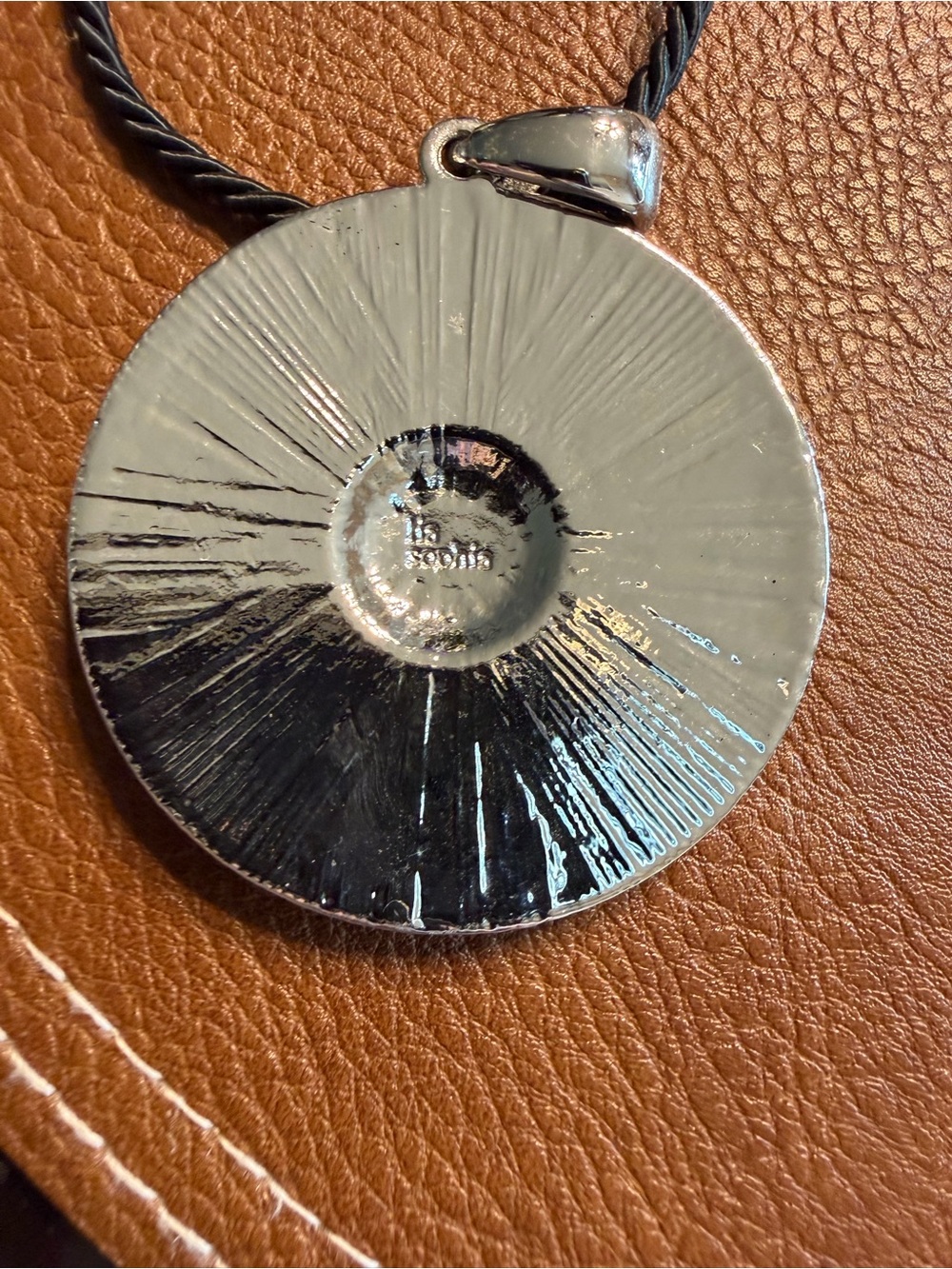 Lia Sophia Boho Two-Tone Circular Pendant Necklace - 30” Black Cord - Picture 4 of 4